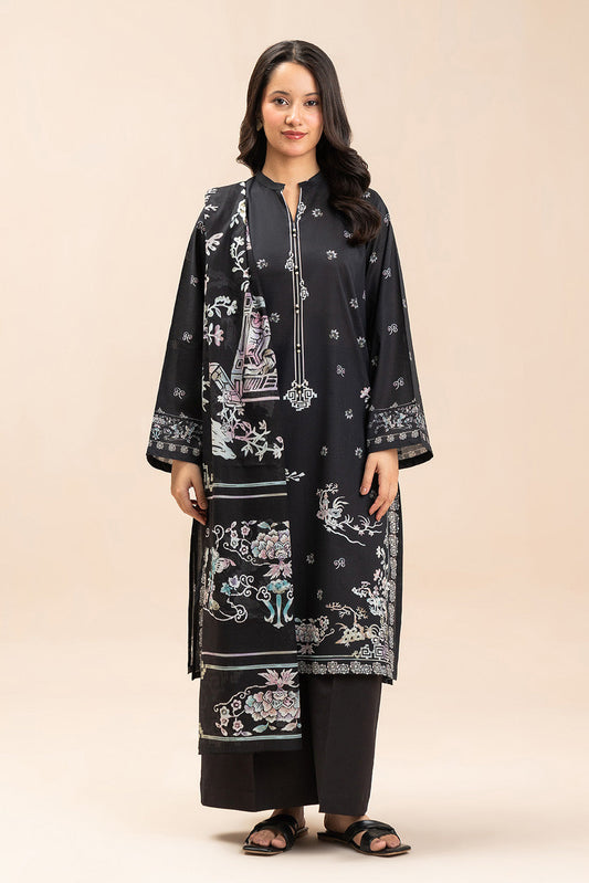 3 PIECE PRINTED LAWN SUIT-MIDNIGHT NOIR (UNSTITCHED)