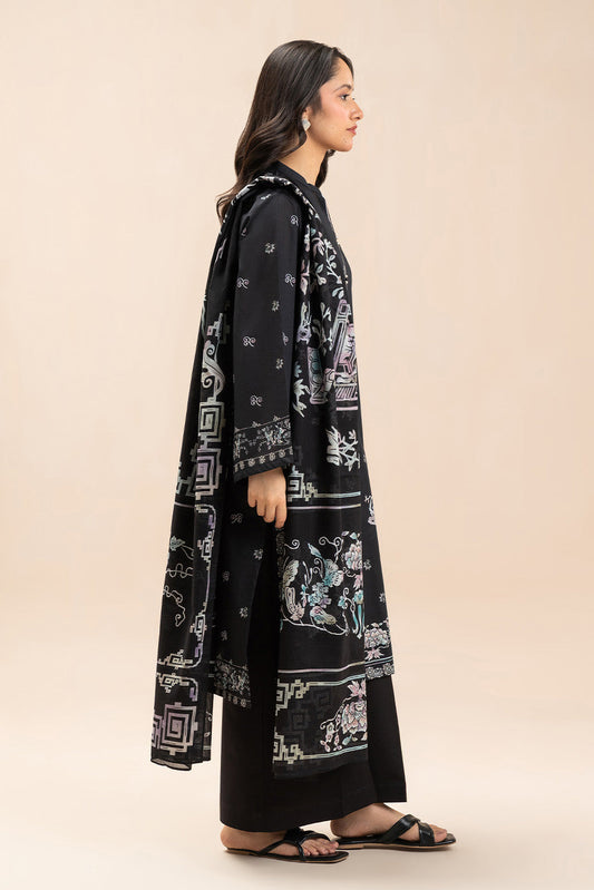 3 PIECE PRINTED LAWN SUIT-MIDNIGHT NOIR (UNSTITCHED)