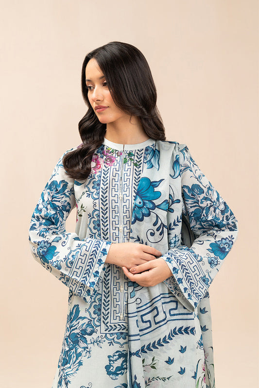 3 PIECE PRINTED LAWN SUIT-GARDEN MIST (UNSTITCHED)