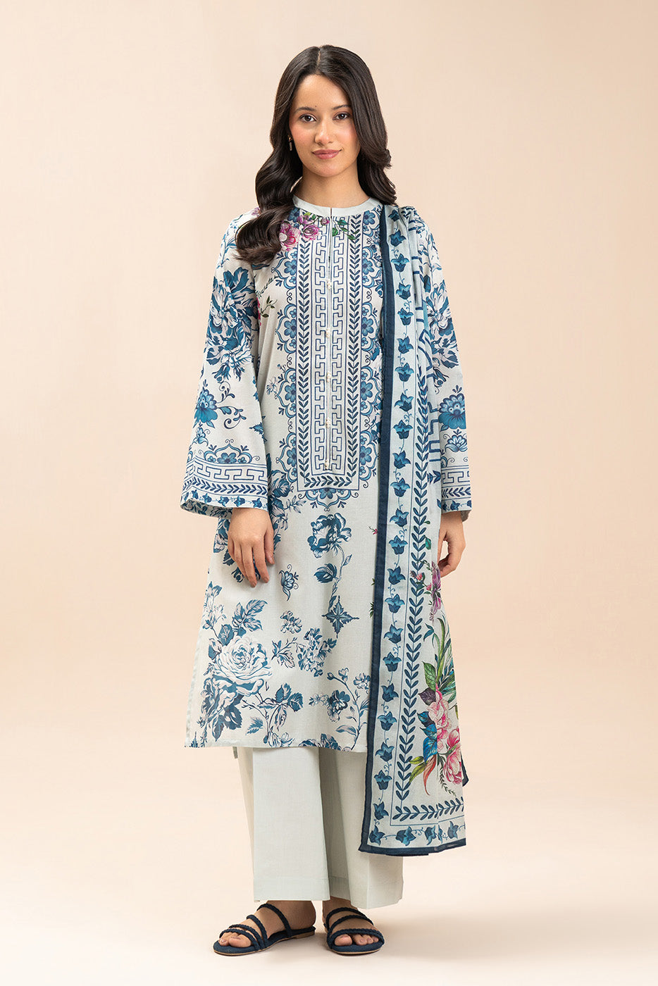 3 PIECE PRINTED LAWN SUIT-GARDEN MIST (UNSTITCHED)