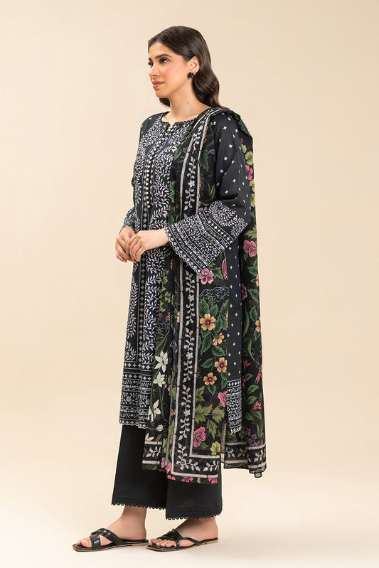 3 PIECE PRINTED LAWN SUIT-OBSIDIAN BLOOM (UNSTITCHED)