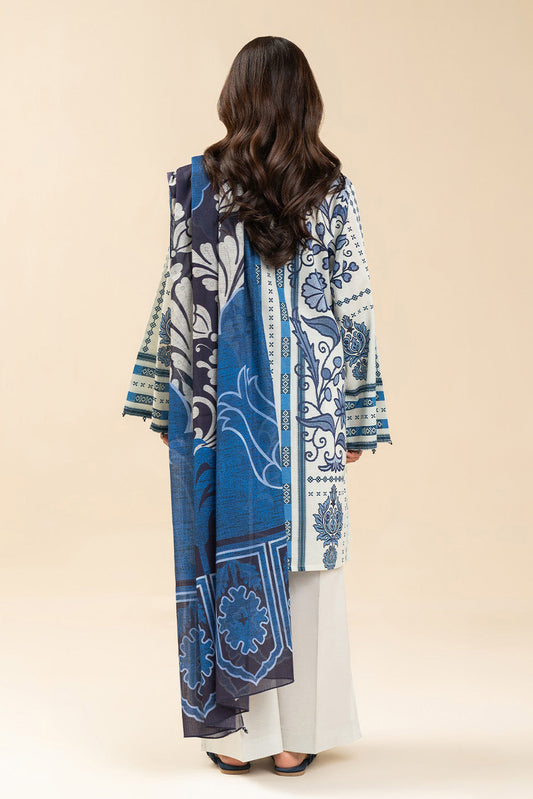 3 PICE PRINTED LAWN SUIT-MAGICIANS BLUE (UNSTITCHED)