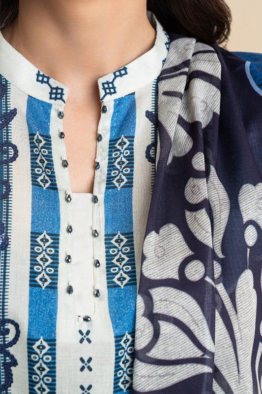 3 PICE PRINTED LAWN SUIT-MAGICIANS BLUE (UNSTITCHED)