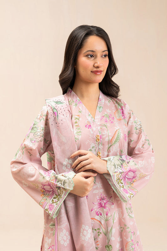 3 PIECE PRINTED LAWN SUIT-ROSY SYMPHONY (UNSTITCHED)