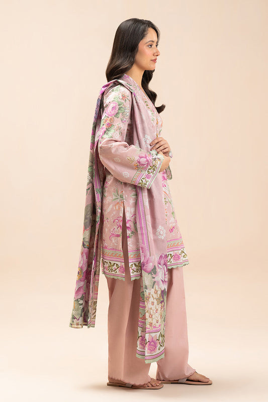 3 PIECE PRINTED LAWN SUIT-ROSY SYMPHONY (UNSTITCHED)