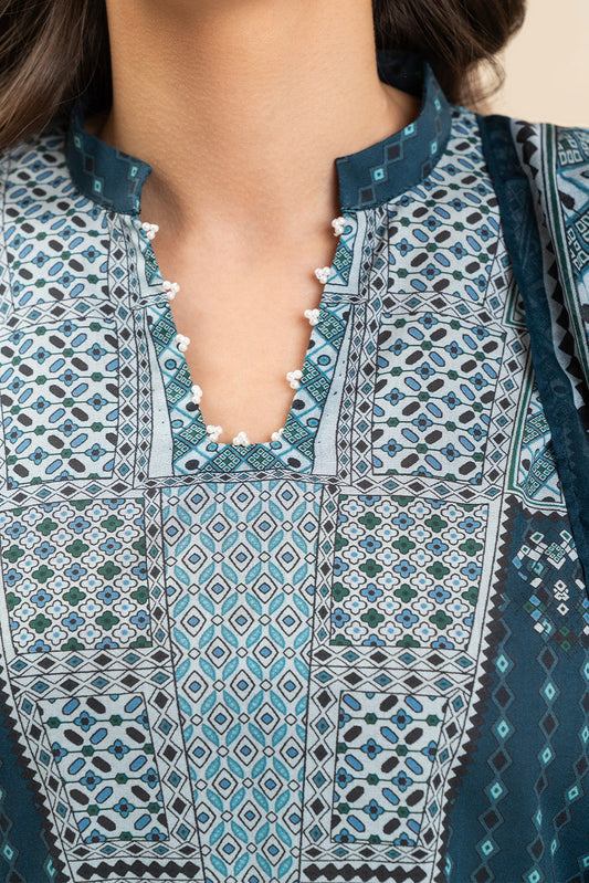 3 PIECE PRINTED LAWN SUIT-BLUE WARREN (UNSTITCHED)