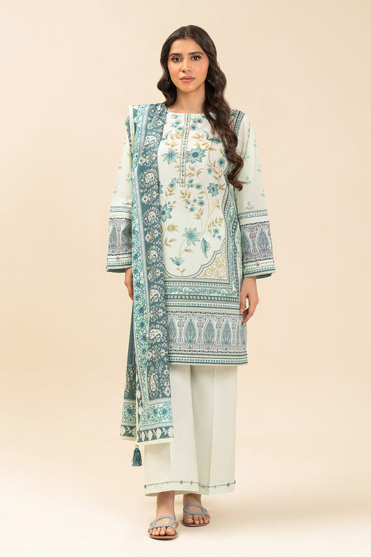 3 PIECE PRINTED LAWN SUIT-IVORY MEADOW (UNSTITCHED)