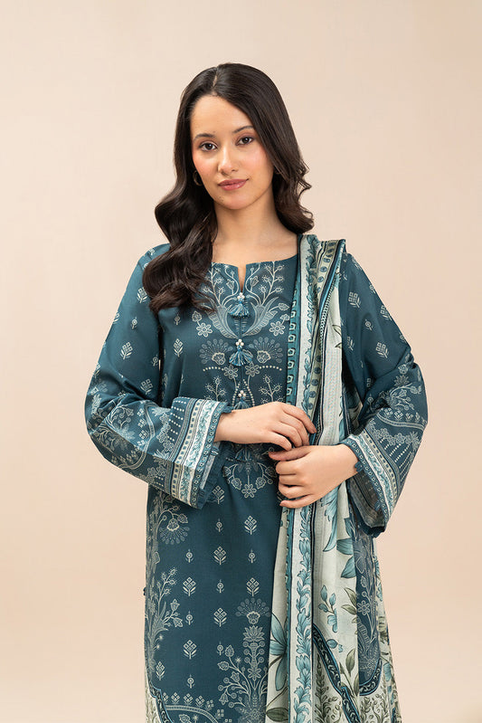 3 PIECE PRINTED LAWN SUIT-MYSTIC TEAL (UNSTITCHED)
