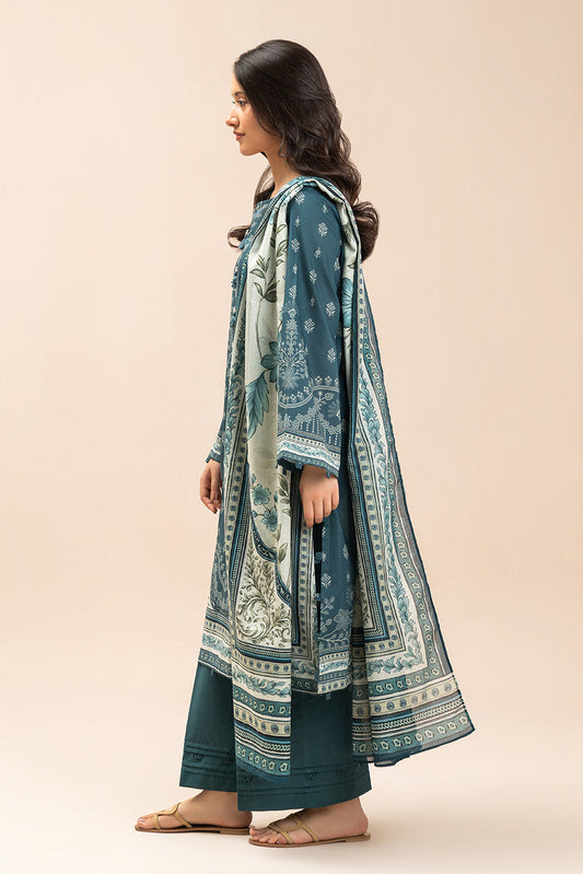 3 PIECE PRINTED LAWN SUIT-MYSTIC TEAL (UNSTITCHED)