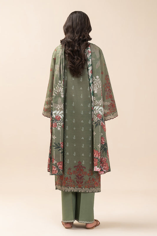 3 PIECE PRINT LAWN SUIT-OLIVE ESSENCE (UNSTITCHED)