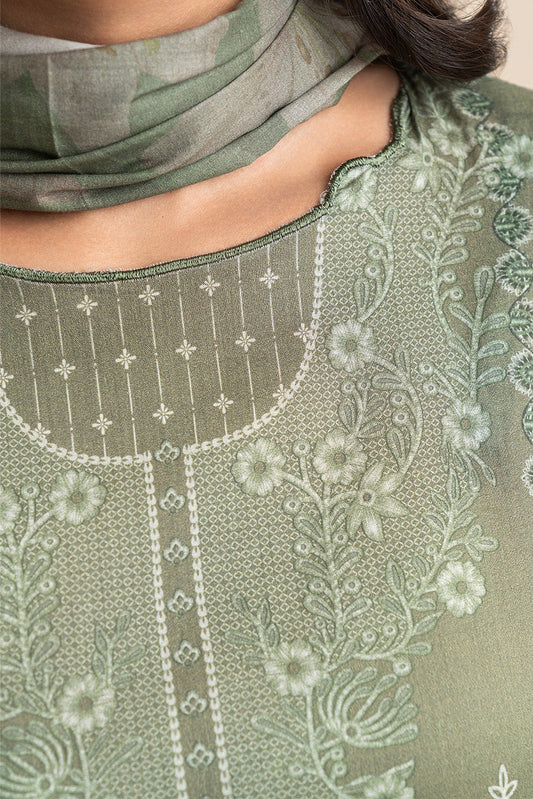 3 PIECE PRINT LAWN SUIT-OLIVE ESSENCE (UNSTITCHED)