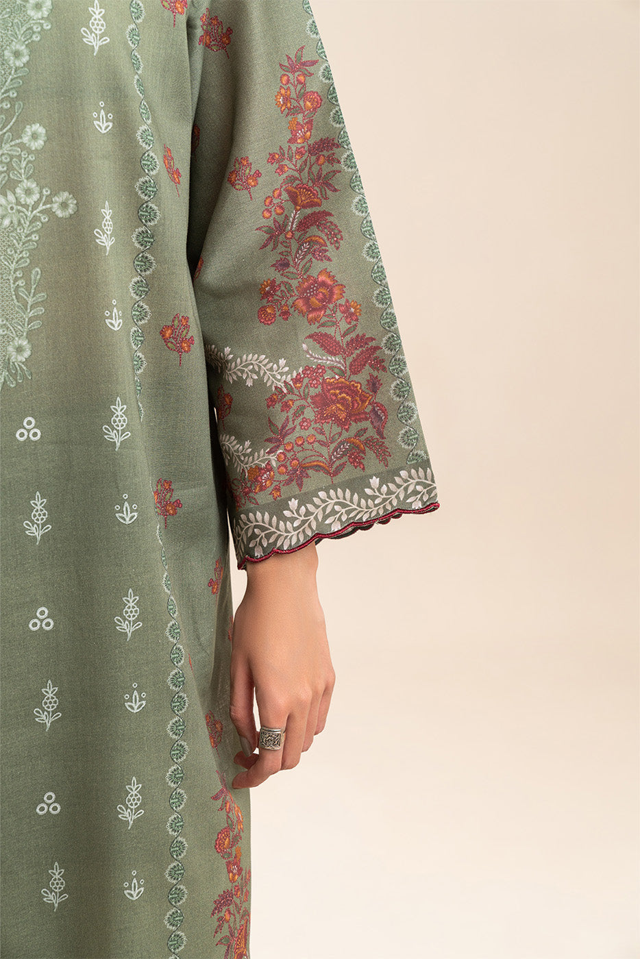 3 PIECE PRINT LAWN SUIT-OLIVE ESSENCE (UNSTITCHED)