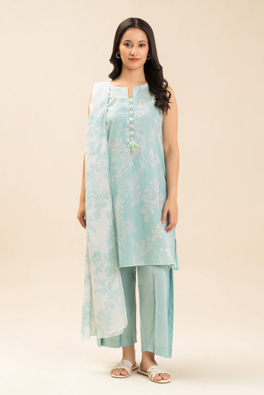 3 PIECE PRINTED LAWN SUIT-SILHOUETTE BLOOMS (UNSTITCHED)