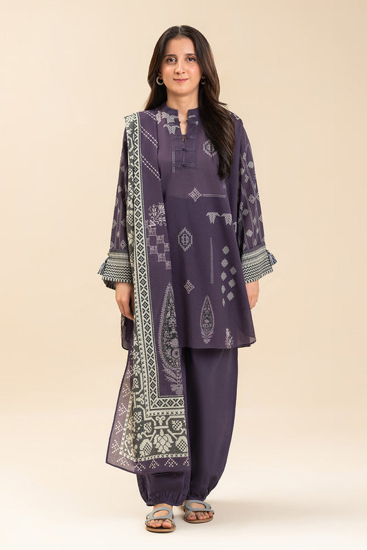 3 PIECE PRINTED LAWN SUIT-VIOLET QUARTZ (UNSTITCHED)