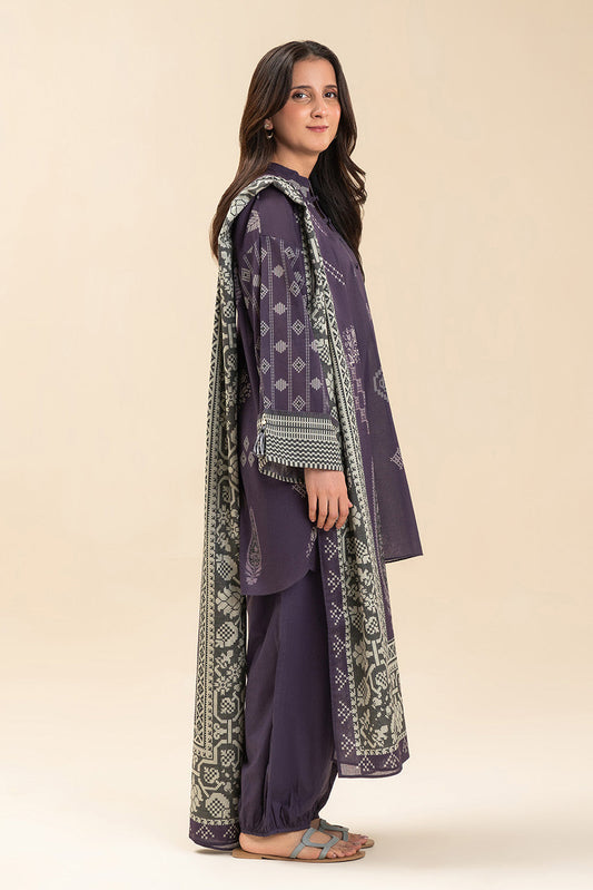 3 PIECE PRINTED LAWN SUIT-VIOLET QUARTZ (UNSTITCHED)