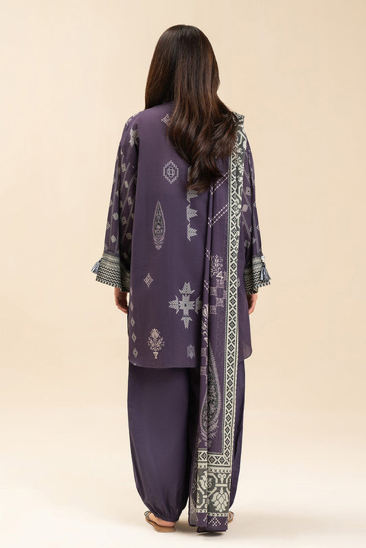 3 PIECE PRINTED LAWN SUIT-VIOLET QUARTZ (UNSTITCHED)