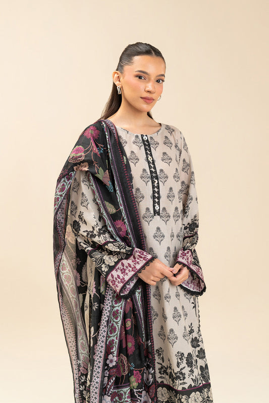3 PIECE PRINTED LAWN SUIT-WHIMSICAL FLORET (UNSTITCHED)