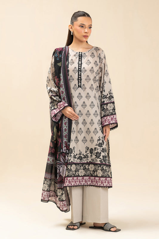 3 PIECE PRINTED LAWN SUIT-WHIMSICAL FLORET (UNSTITCHED)