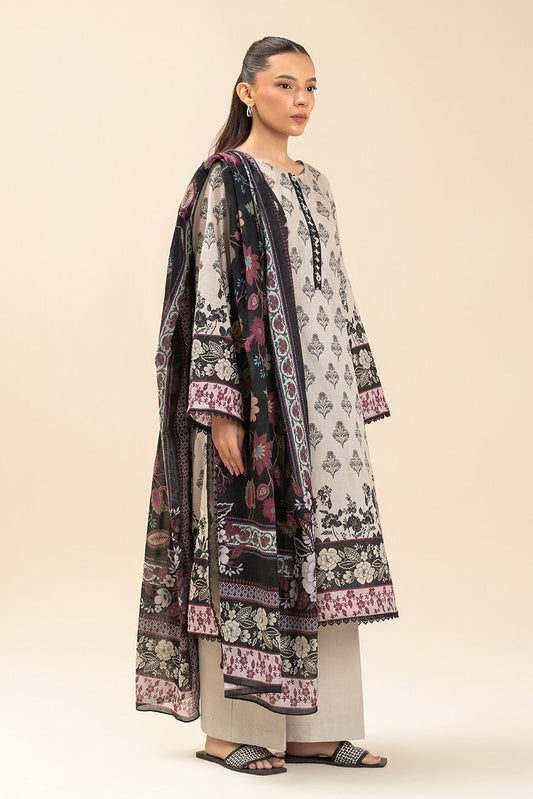 3 PIECE PRINTED LAWN SUIT-WHIMSICAL FLORET (UNSTITCHED)