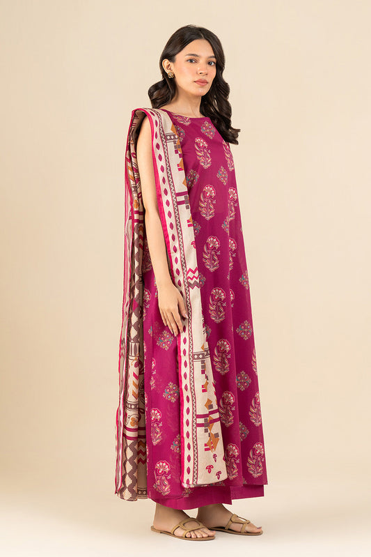 3 PIECE PRINTED LAWN SUIT-BERRY TRELLIS (UNSTITCHED)