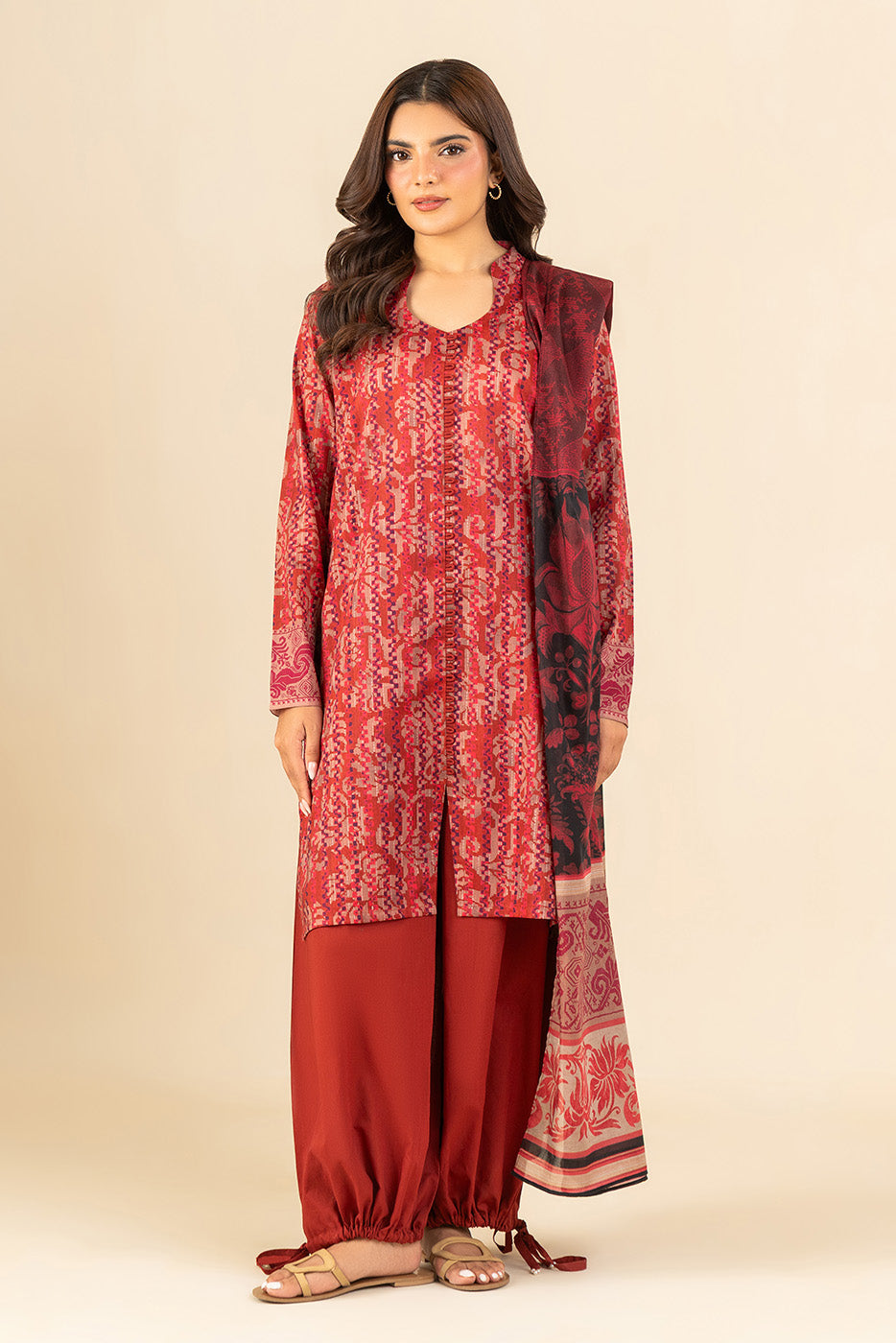 3 PIECE PRINTED LAWN SUIT-SCARLET RIME (UNSTITCHED)