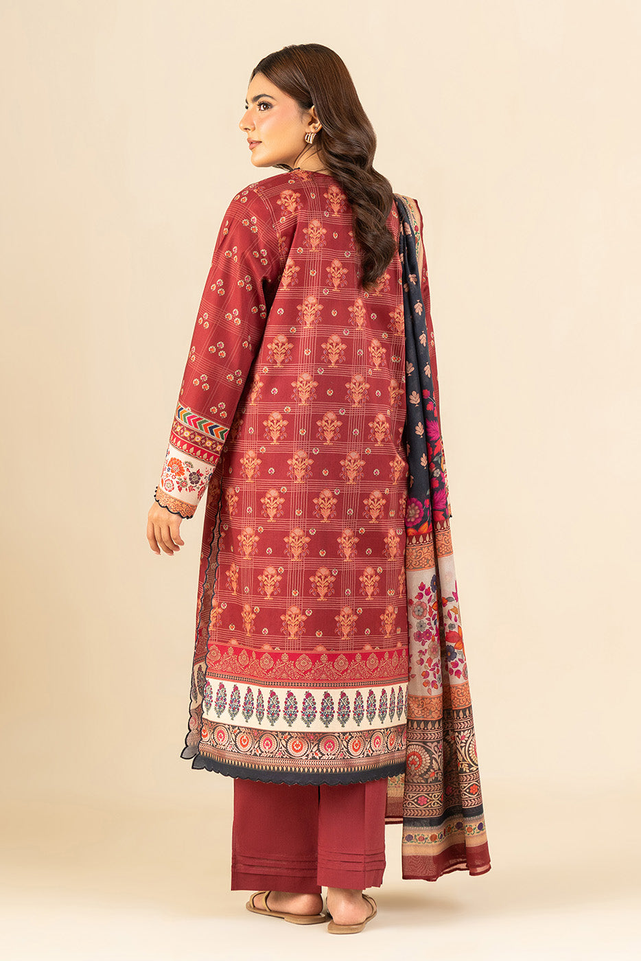3 PIECE PRINTED LAWN SUIT-SCARLET EMBER (UNSTITCHED)