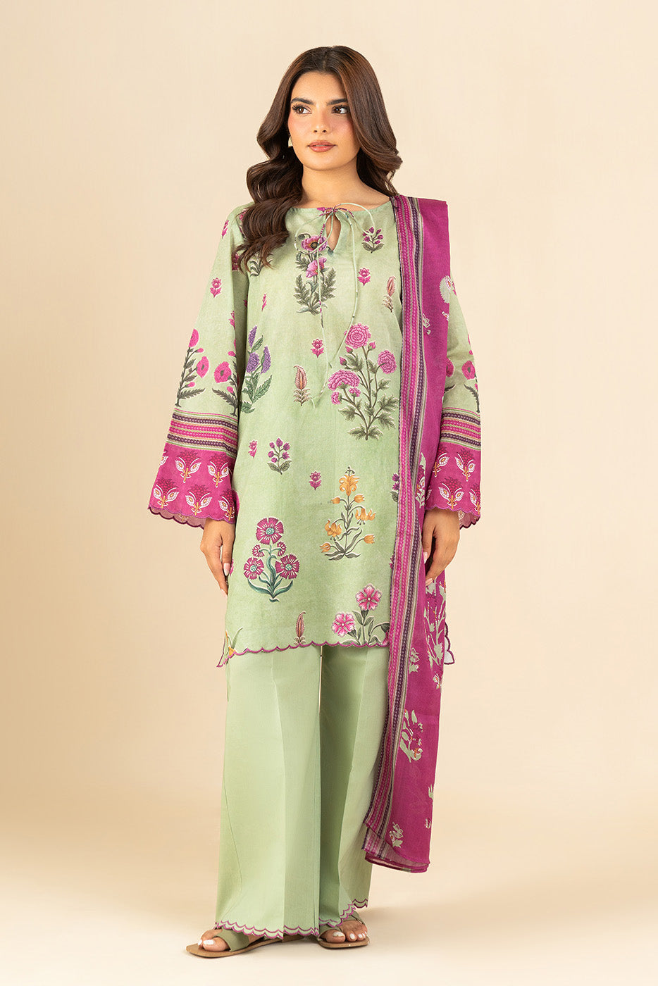 3 PIECE PRINTED LAWN SUIT-VOILET WEFT (UNSTITCHED)