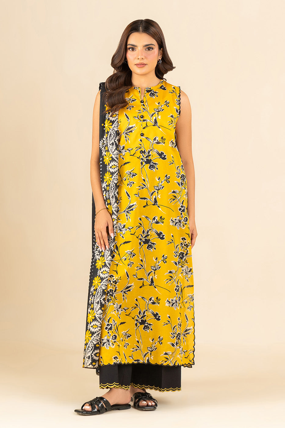 3 PIECE PRINTED LAWN SUIT-SOLAR WHIMSY (UNSTITCHED)