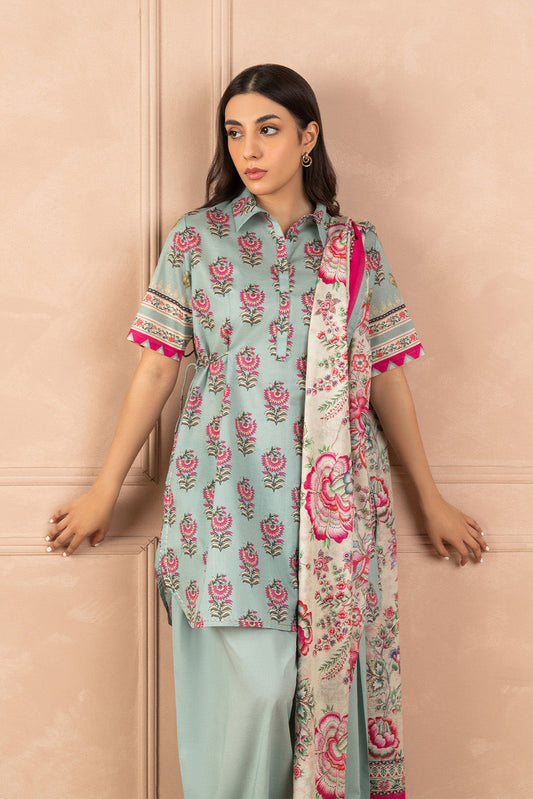 3 PIECE PRINTED LAWN SUIT-INDIGO GLAZE ( UNSTITCHED )