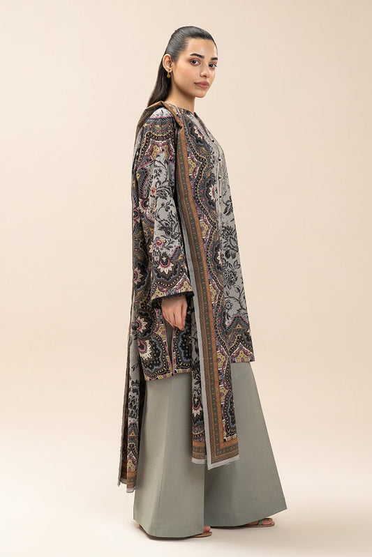 3 PIECE PRINTED LAWN SUIT-WHIMSICAL SAGE (UNSTITCHED)