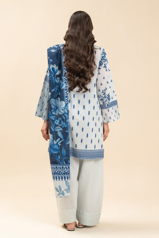 3 PIECE PRINTED LAWN SUIT-BLUE HAVEN (UNSTITCHED)