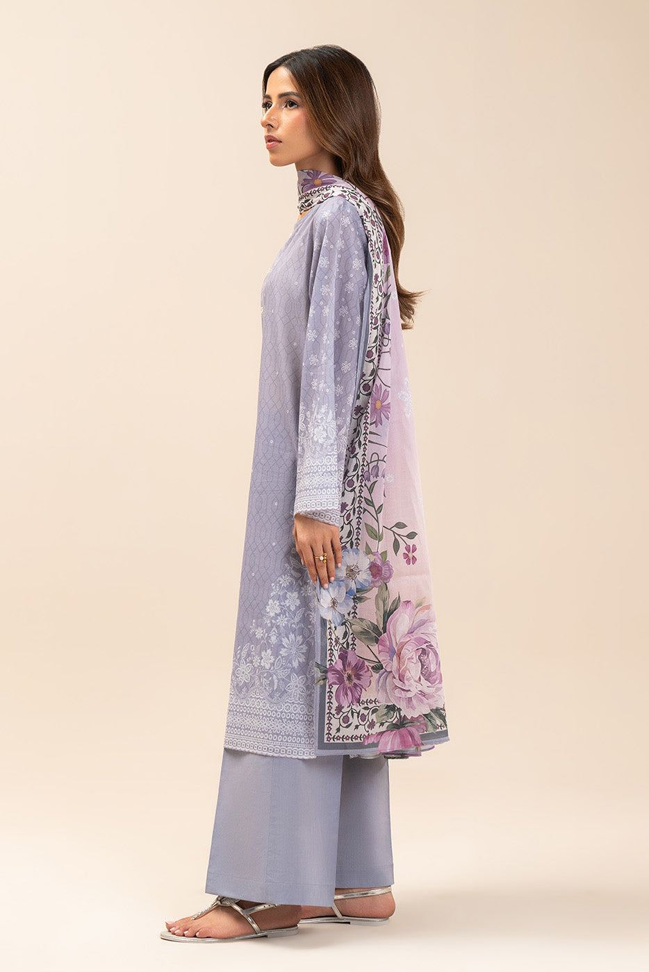 3 PIECE PRINTED LAWN SUIT-LAVENDER MIST (UNSTITCHED)