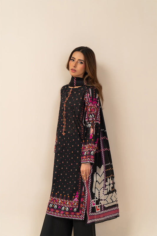 3 PIECE PRINTED LAWN SUIT-MIDNIGHT NOIR (UNSTITCHED)
