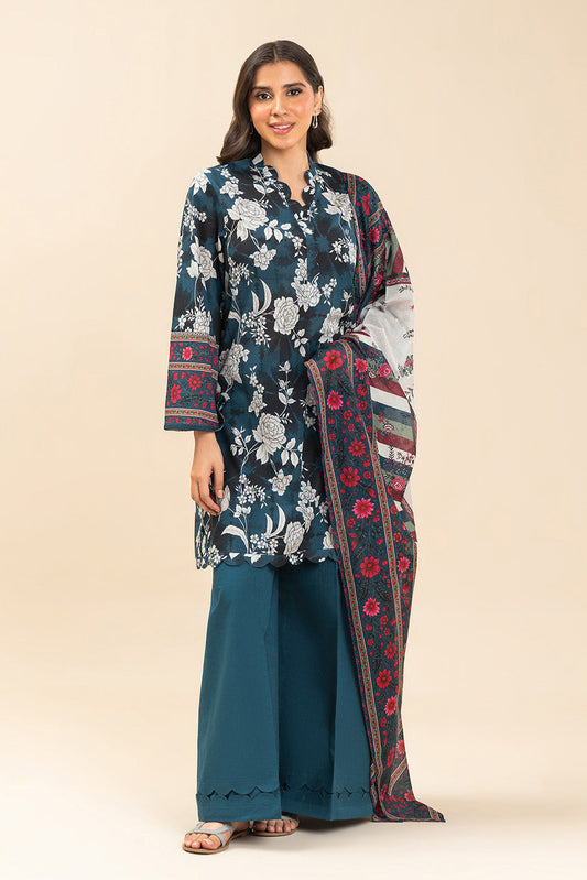 3 PIECE PRINTED LAWN SUIT-AZURE FLORAL (UNSTITCHED)