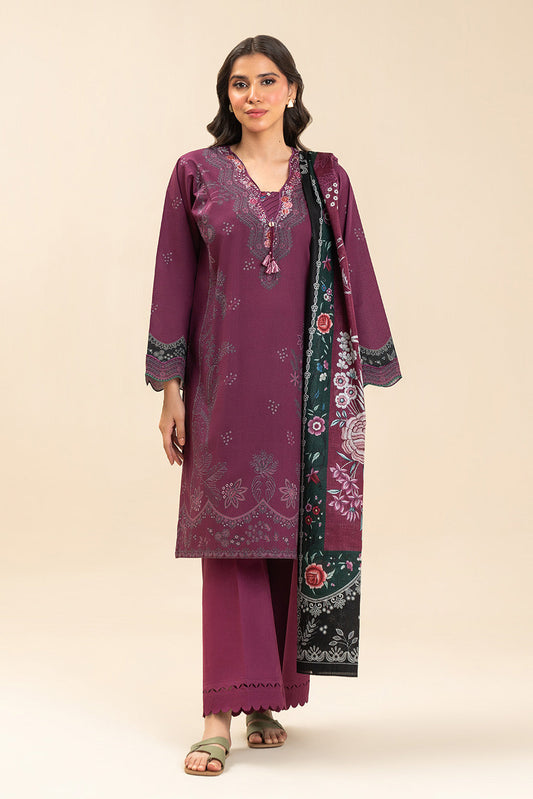 3 PIECE PRINTED LAWN SUIT-CRIMSON VIOLET (UNSTITCHED)
