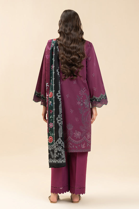 3 PIECE PRINTED LAWN SUIT-CRIMSON VIOLET (UNSTITCHED)