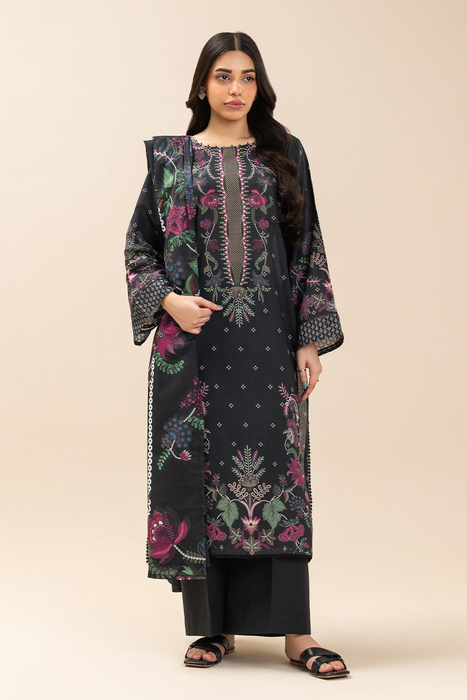 3 PIECE PRINTED LAWN SUIT-EBONY PRISTINE (UNSTITCHED)