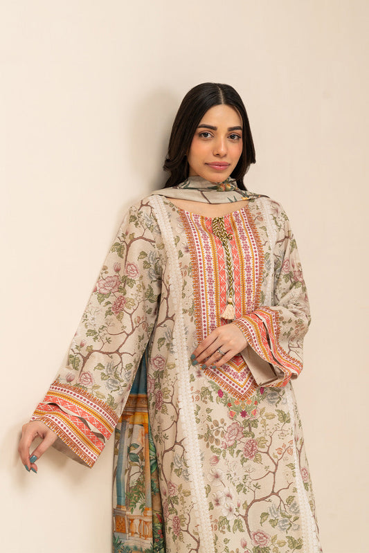 3 PIECE PRINTED LAWN SUIT-DUNE MIST (UNSTITCHED)