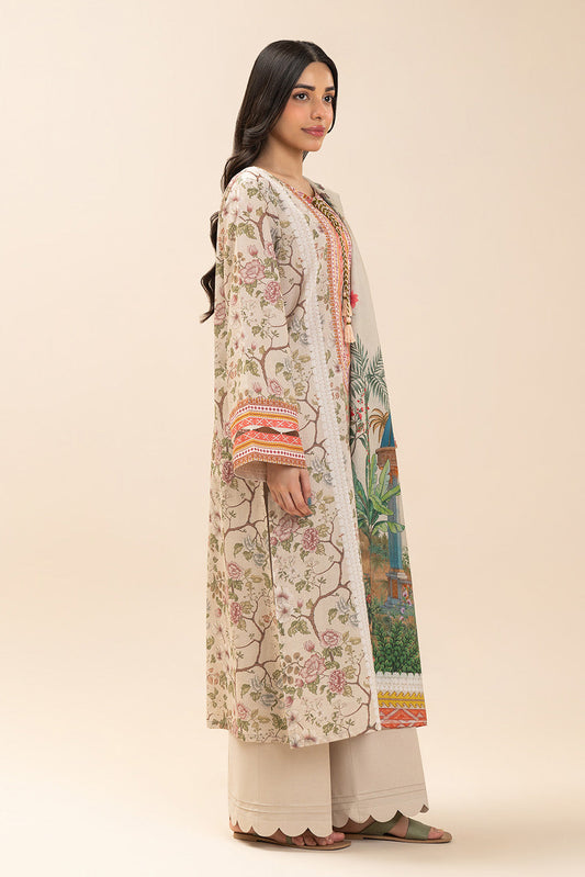 3 PIECE PRINTED LAWN SUIT-DUNE MIST (UNSTITCHED)