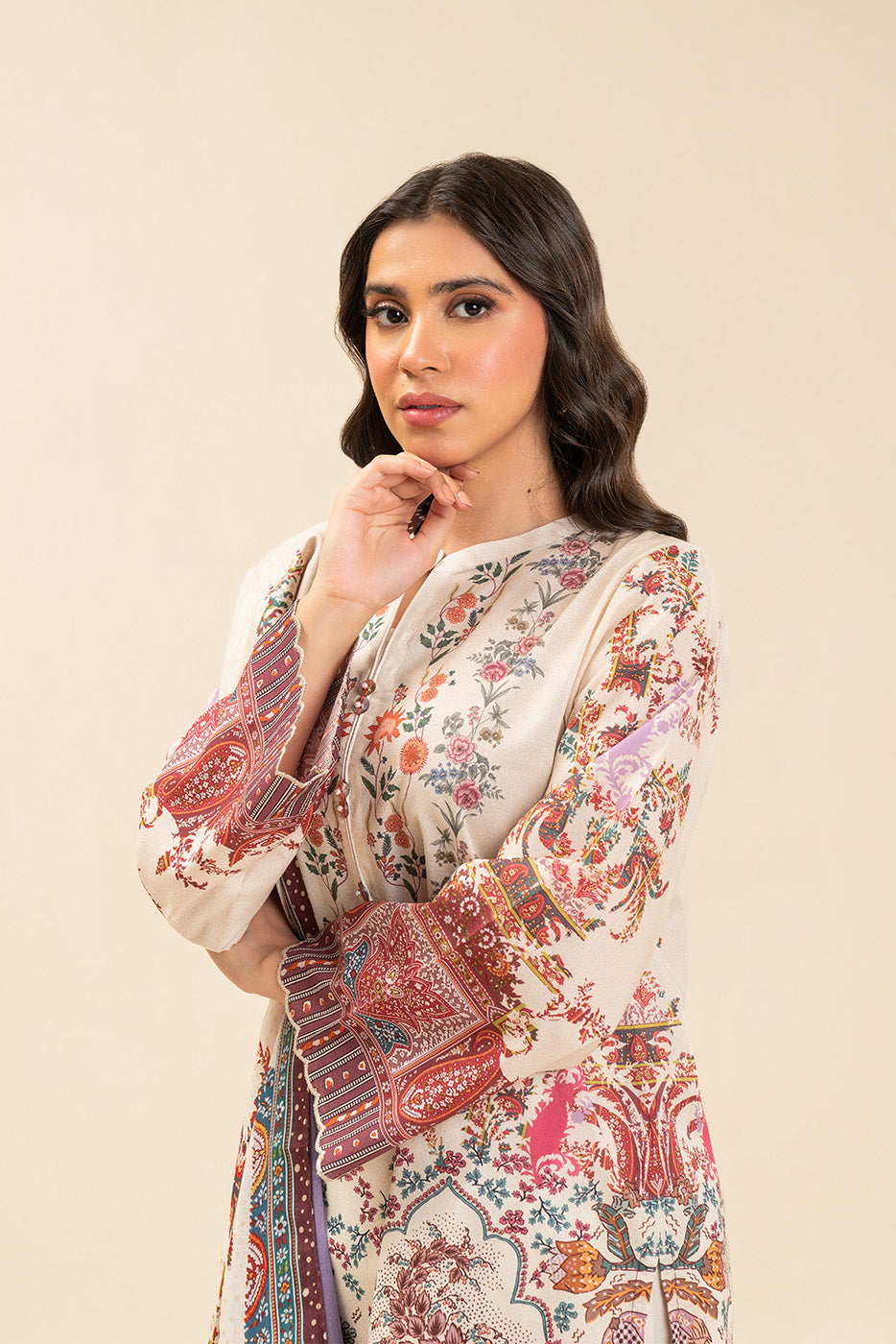 3 PIECE PRINTED LAWN SUIT-ECRU PAISLY (UNSTITCHED)