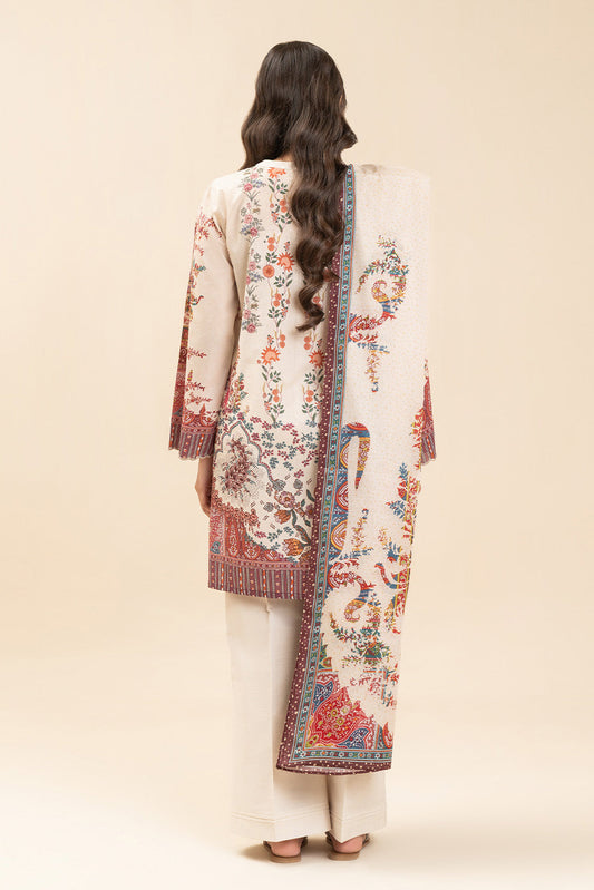 3 PIECE PRINTED LAWN SUIT-ECRU PAISLY (UNSTITCHED)