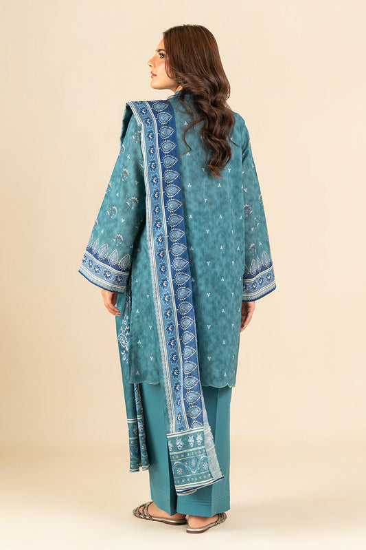 3 PIECE PRINTED LAWN SUIT-TURQUESA TEAL (UNSTITCHED)