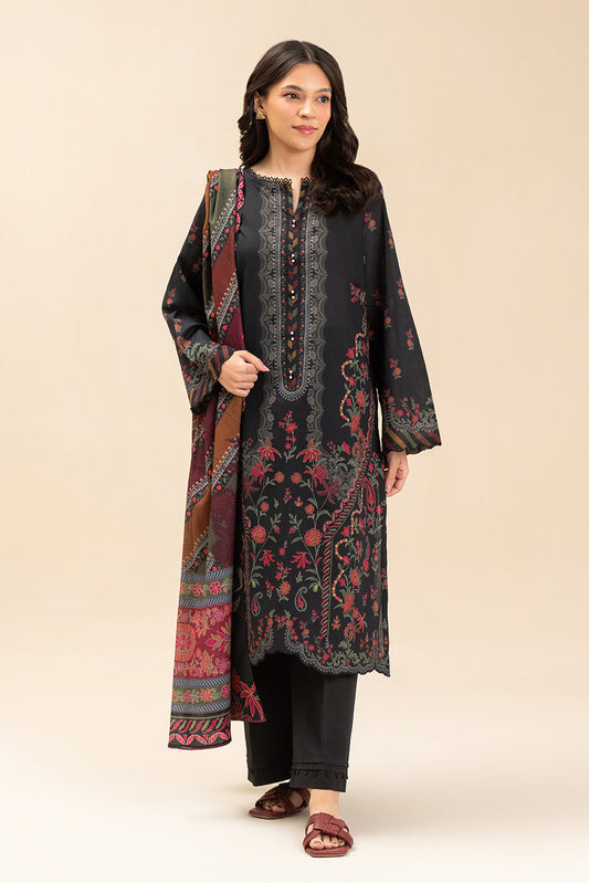 3 PIECE PRINTED LAWN SUIT-BLACK BURGEON (UNSTITCHED)