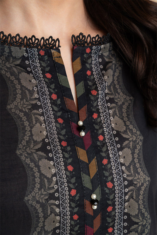 3 PIECE PRINTED LAWN SUIT-BLACK BURGEON (UNSTITCHED)