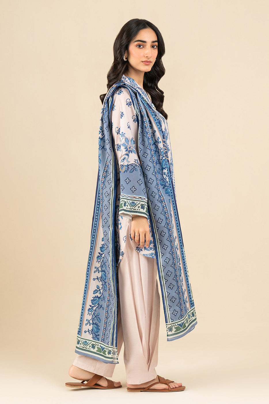 3 PIECE PRINTED LAWN SUIT-MAGICIANS BLUE (UNSTITCHED)
