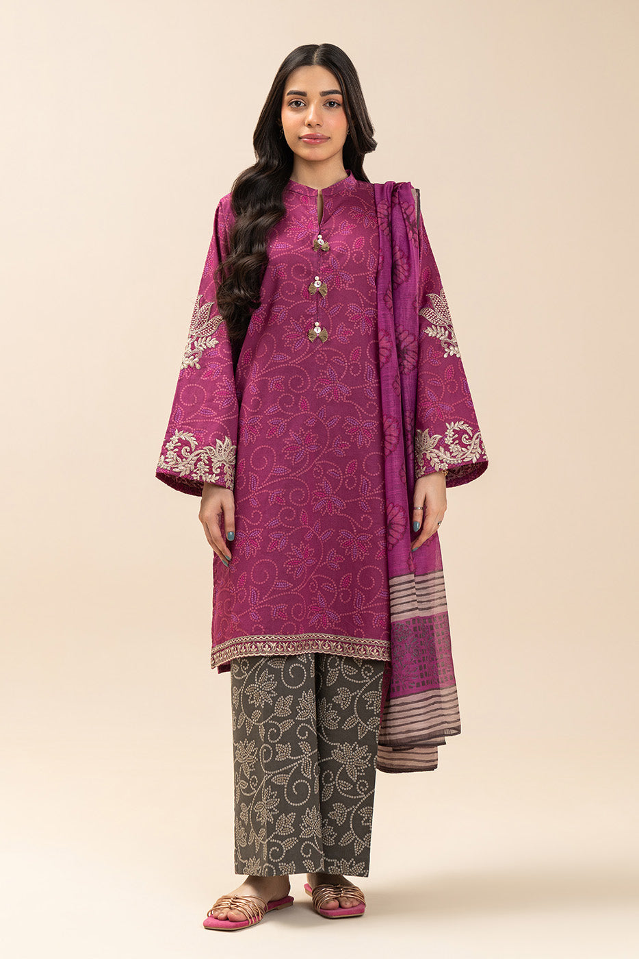 3 PIECE EMBROIDERED LAWN SUIT-NOCTURNAL BERRY (UNSTITCHED)