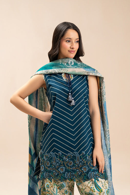 3 PIECE EMBROIDERED LAWN SUIT-AZURE STAMP (UNSTITCHED)