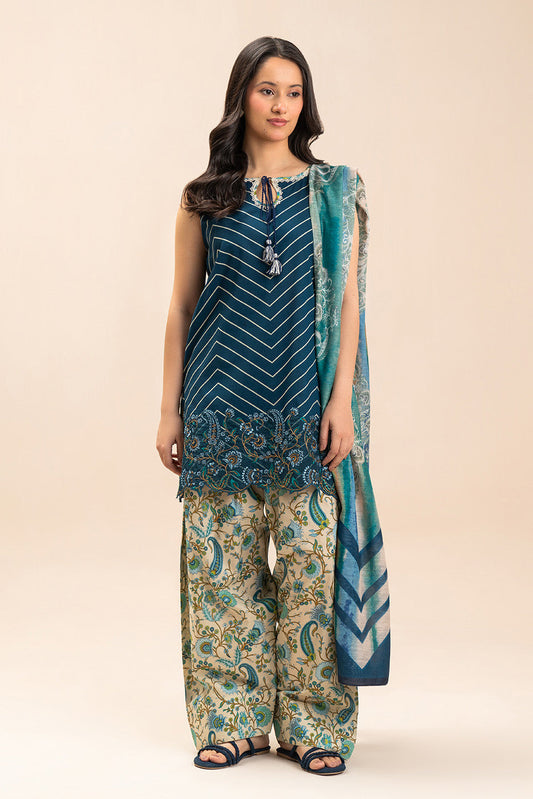 3 PIECE EMBROIDERED LAWN SUIT-AZURE STAMP (UNSTITCHED)