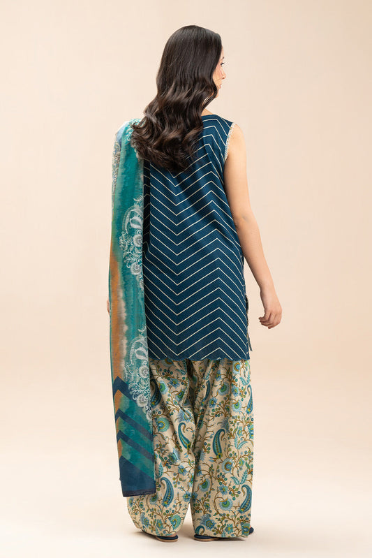 3 PIECE EMBROIDERED LAWN SUIT-AZURE STAMP (UNSTITCHED)