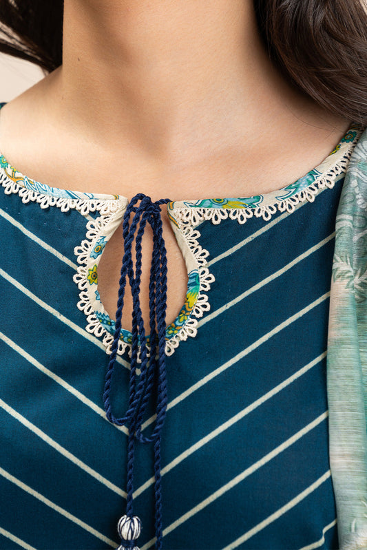 3 PIECE EMBROIDERED LAWN SUIT-AZURE STAMP (UNSTITCHED)